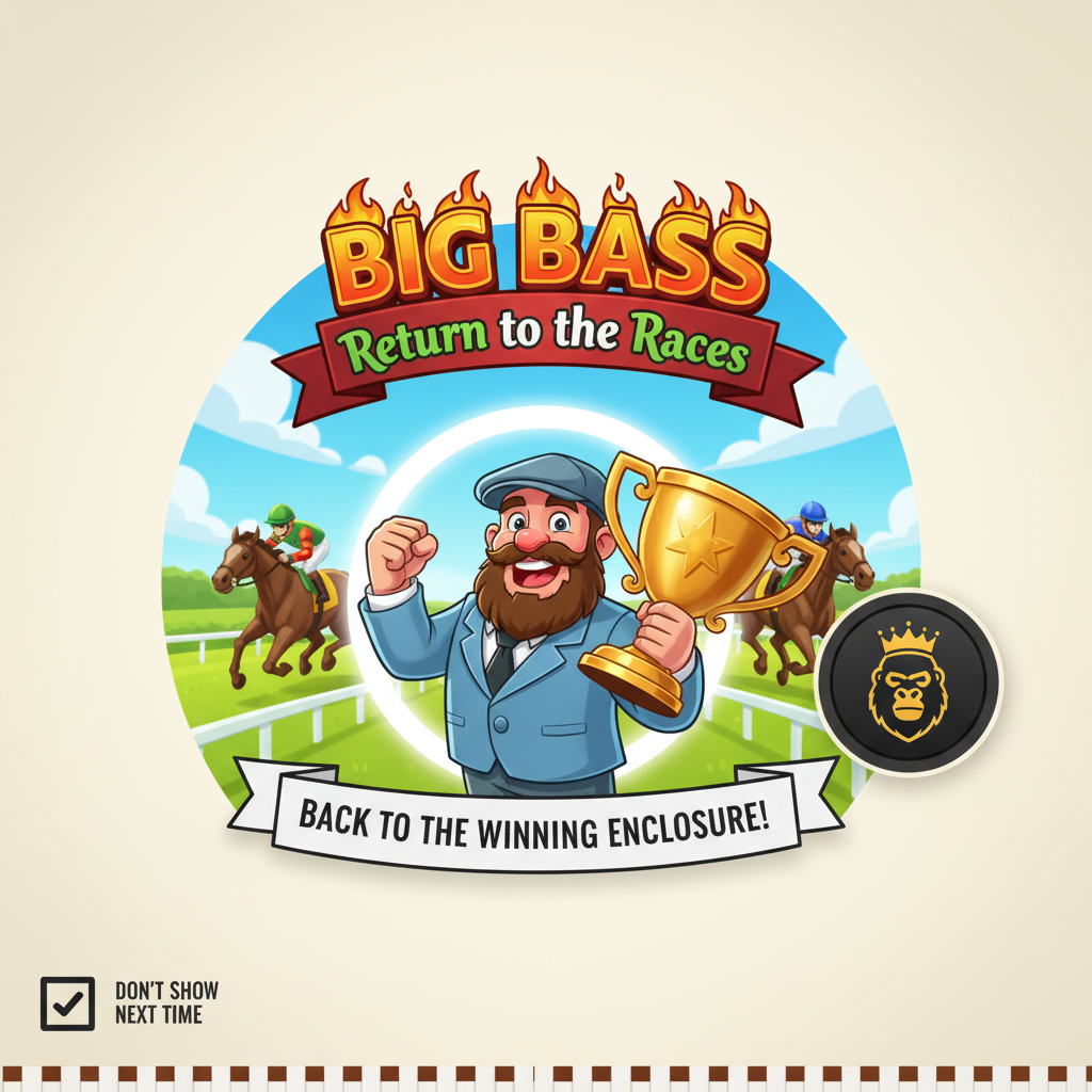 Big Bass Return to the Races Slot mit Jockey auf Pferd, goldenem Pokal und Rennbahn-Szenerie, Pragmatic Play Pferderennen-Thema